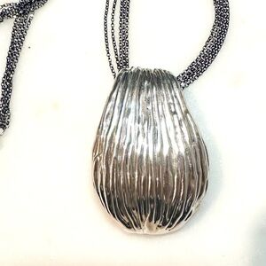 Or Paz Electroform Modernist Ridged Sterling Silver Pendant & Chainlink Necklace